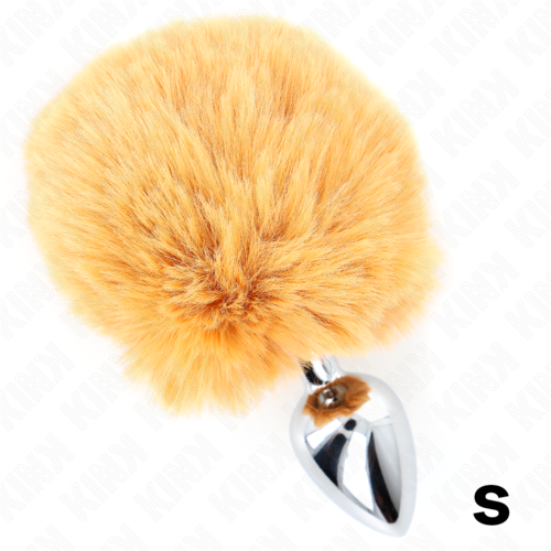 Steel plug S w. beige rabbit tail