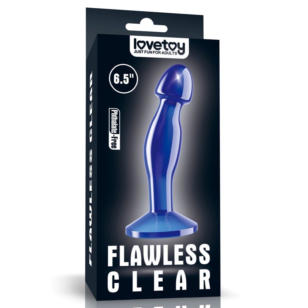 Flawless clear glass butt plug- blue