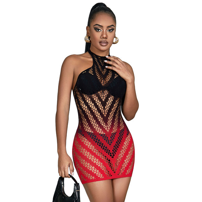 Short fishnet red-black dress