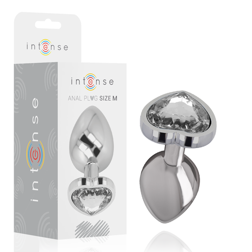 Alu plug silver glass heart M