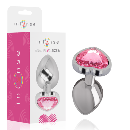 Alu plug pink glass heart M