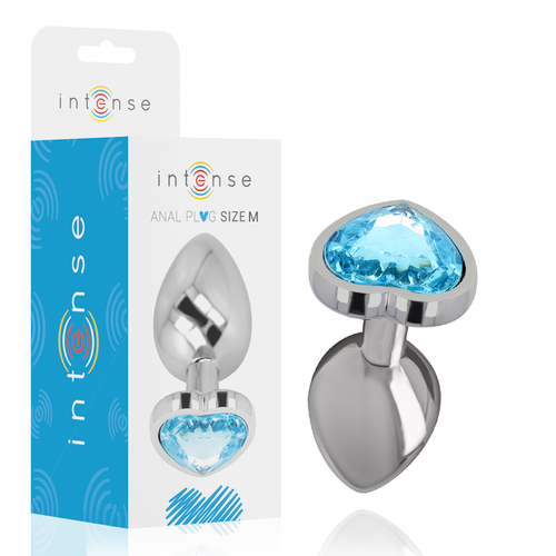 Alu plug blue glass heart M